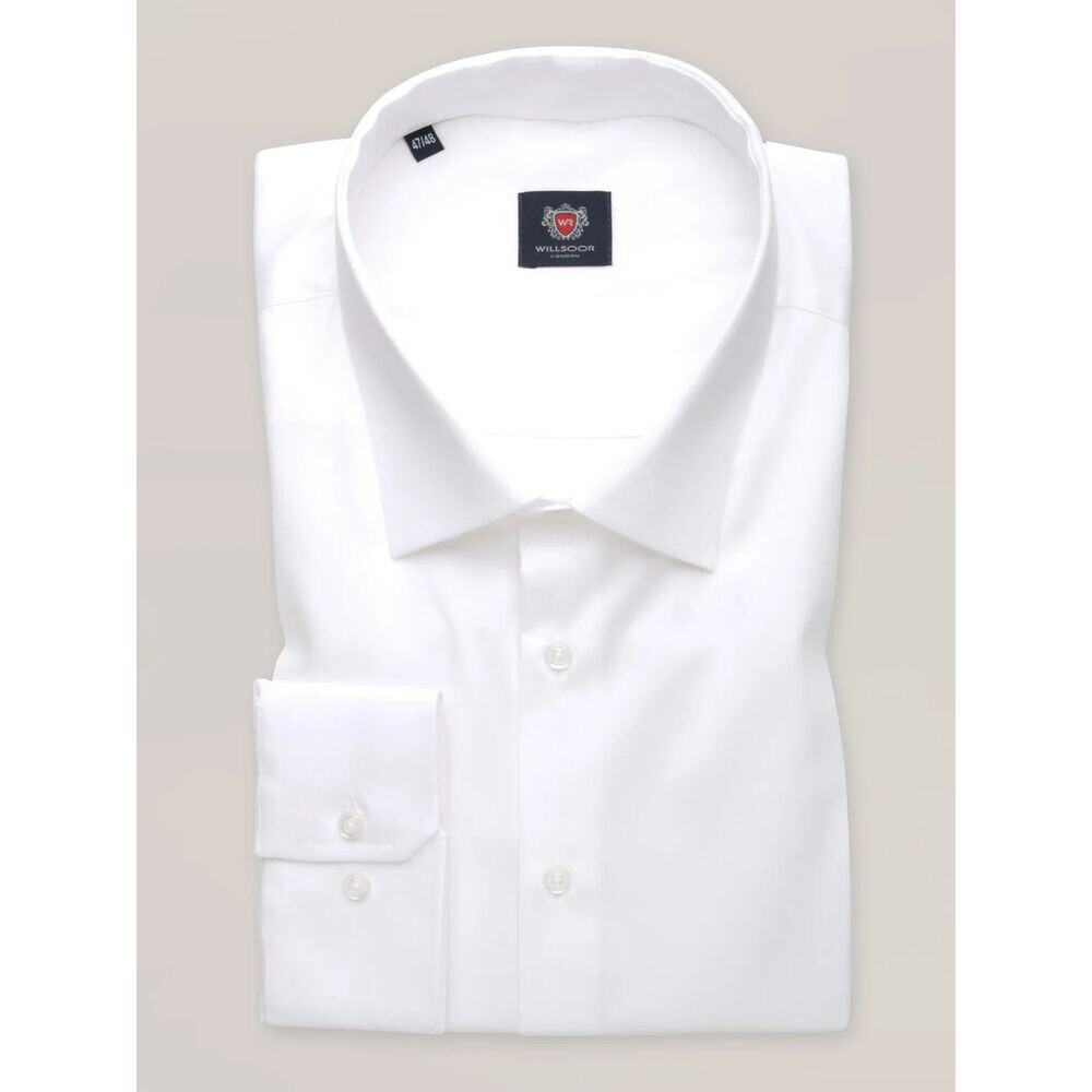 Pánska predĺžená košeľa biela klasického strihu s hladkým vzorom 19838