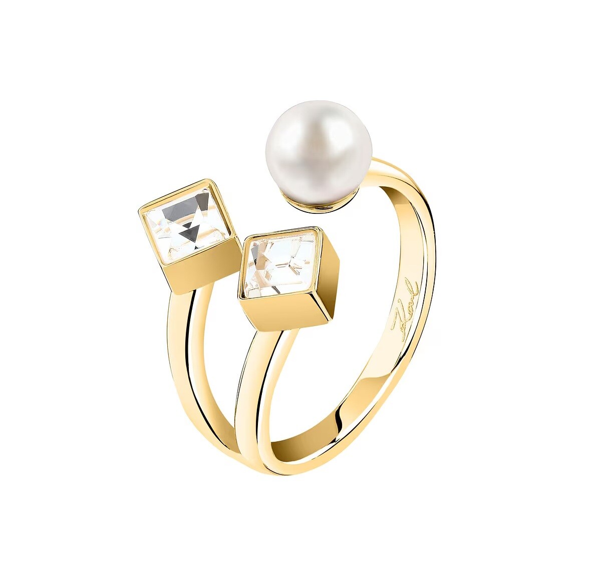 Karl Lagerfeld Otvorený pozlátený prsteň s perlou a kryštálmi Pearl KLAYR23 54 mm