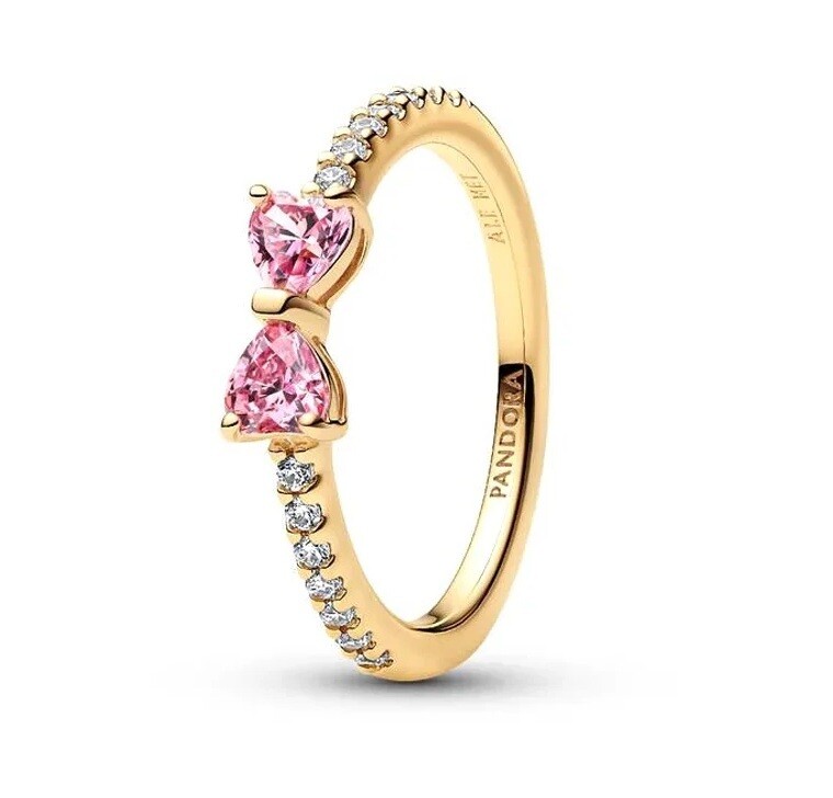 Pandora Pozlátený prsteň Ružová mašlička Shine Timeless 163510C01 54 mm