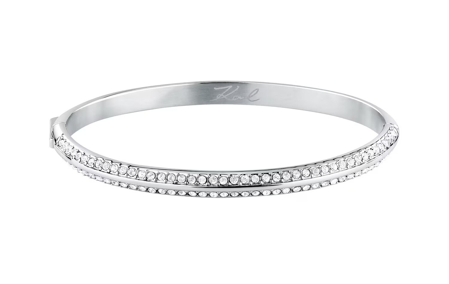 Karl Lagerfeld Pevný oceľový náramok s kryštálmi Bond Pave KLBJY06