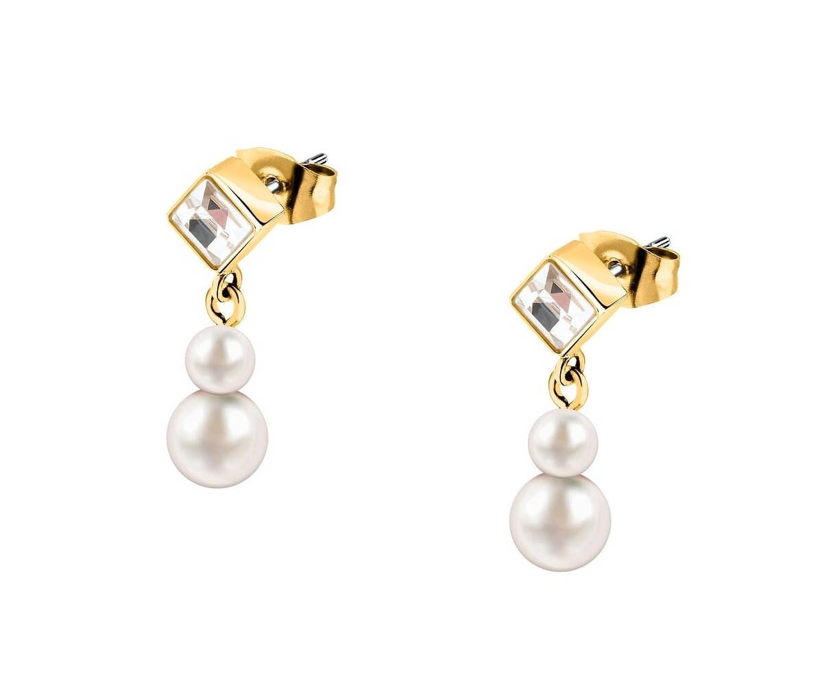 Karl Lagerfeld Pozlátené visiace náušnice s kryštálom Pearl KLAYR22