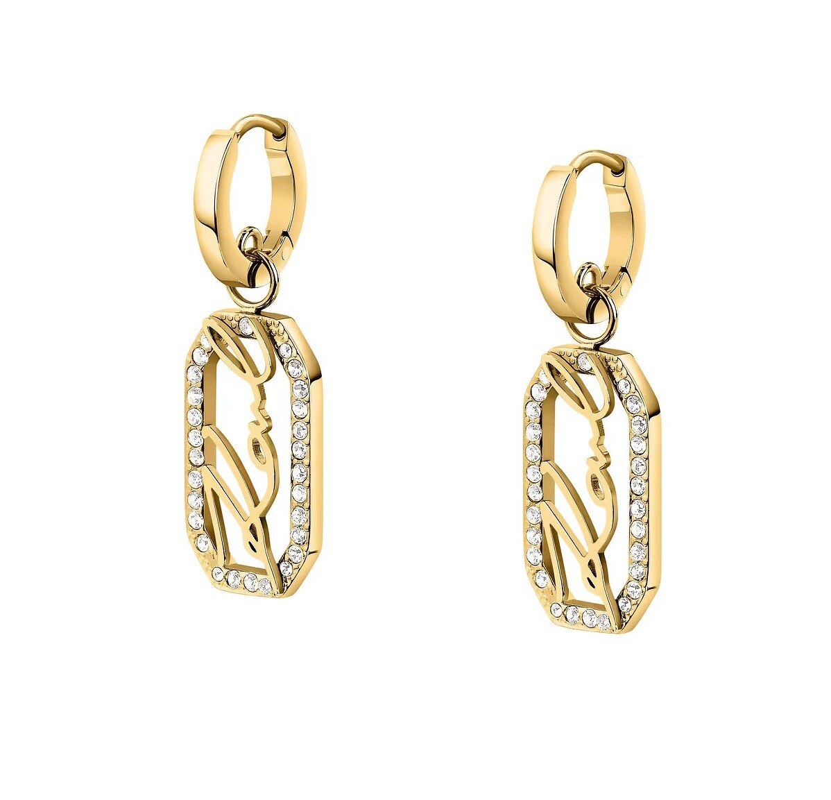 Karl Lagerfeld Fashion pozlátené visiace náušnice Crystals KLAYC45