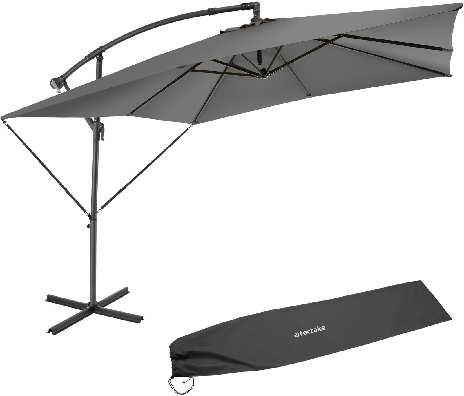 TecTake Slnečník Apollon s kľukou 2,5 × 2,5 m, sivý