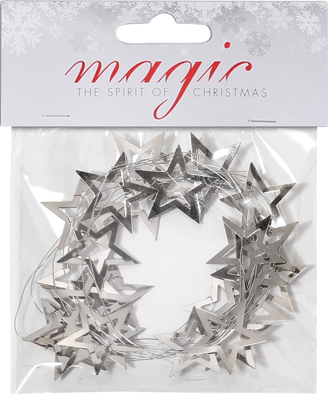 LAALU Vianočné ozdoby – reťaz, strieborná s hviezdičkami, 2 m