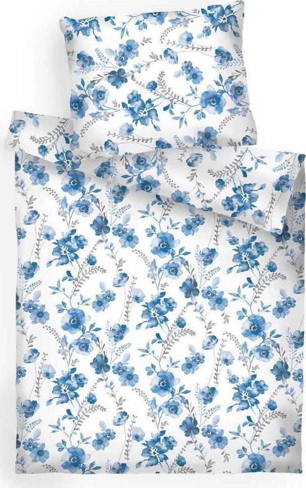 Dadka Obliečky flanel 140 × 200 cm, 70 × 90 cm, Kvety modré na bielom
