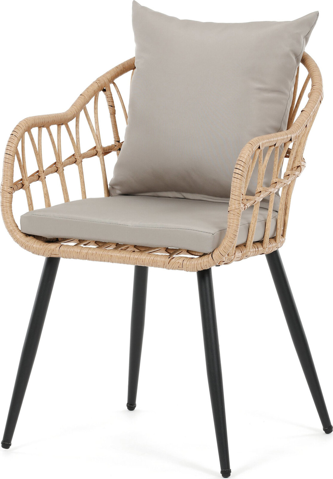 Súprava 2 ks záhradné stoličky Miro, kov, umelý ratan, sivá látka