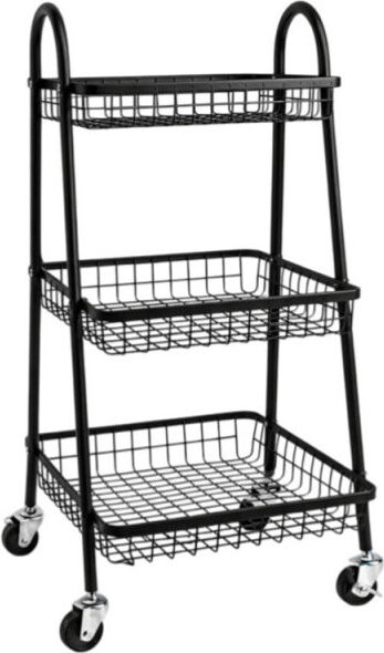 Verk 27489 Třípatrový kovový regál na kolečkách 78 × 40 × 32 cm, černý
