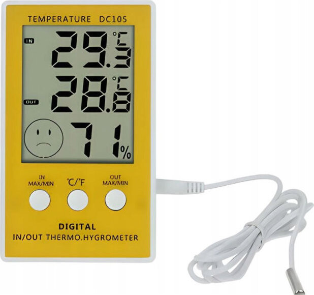 Verk 09235 Digitální teploměr s vlhkoměrem s externí sondou, žlutý