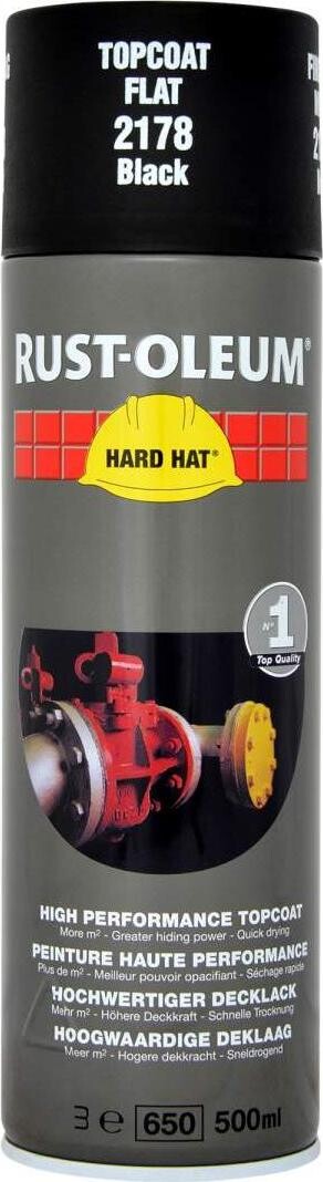 Rust-Oleum Čierna matná farba v spreji HARD HAT Topcoat 500 ml