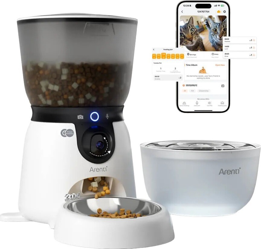 Arenti Smart Pet Feeder Kit s 3MP/2K WiFi Camera + Matching Pet Water Fountain