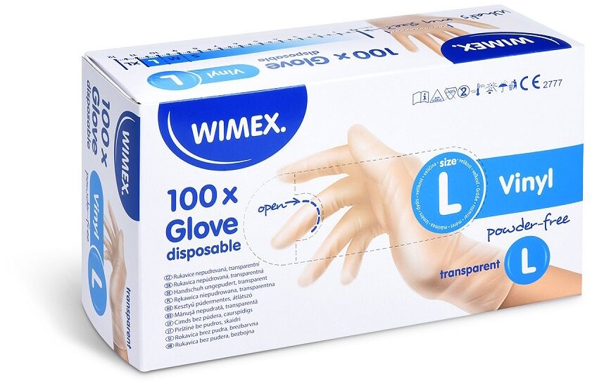 Wimex vinylové rukavice, nepudrované, transparentné `L` – 100 ks