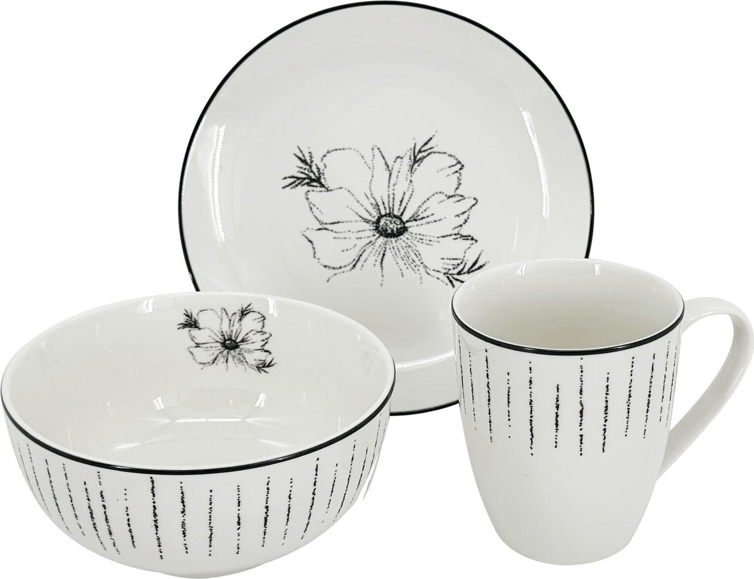 by inspire Snídaňový porcelánový set Linea Dash (hrnek, miska, talíř)