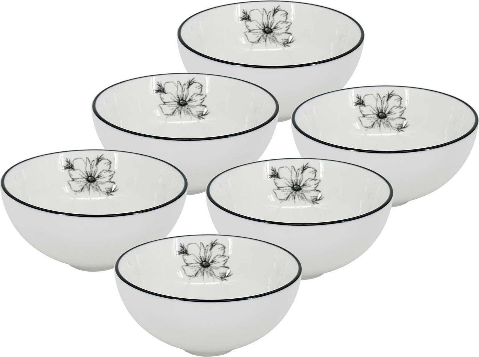 by inspire Set 6 ks - Miska Alba Dash Bloom, průměr 15 cm, černá kytka