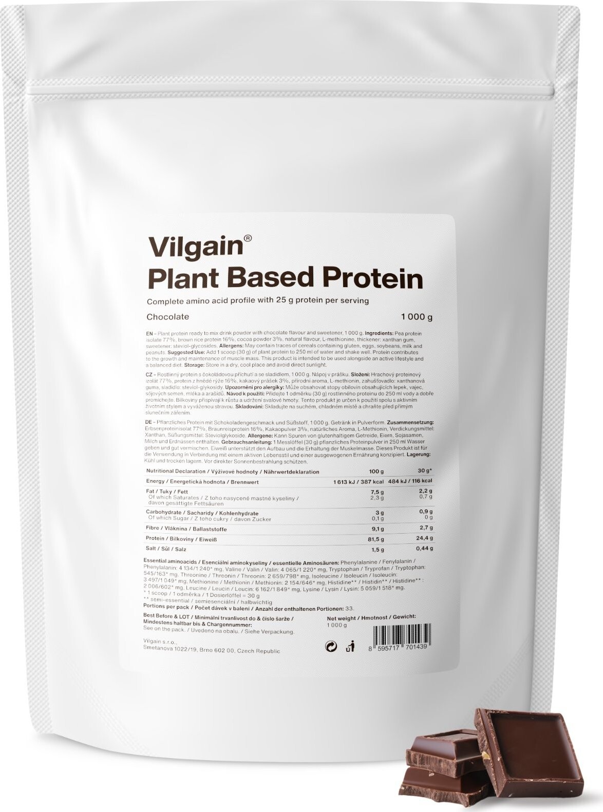 Vilgain Plant Based Protein 1000 g Chocolate