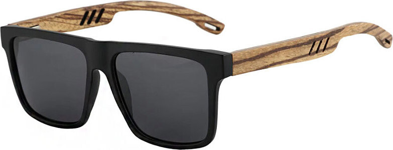 VeyRey Sluneční polarizační brýle nerd imitace dřeva Surance černá obruba, černá skla