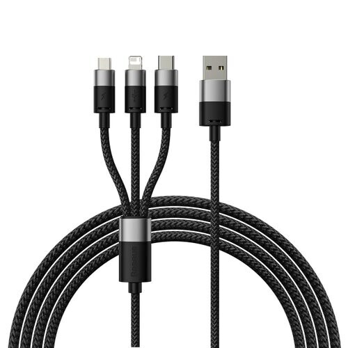 Baseus StarSpeed 3v1 Fast Charging Datový Kabel USB-A - USB-C/Lightning/MicroUSB 20W 3.5A 1.2m Black (Pošk. Balení)