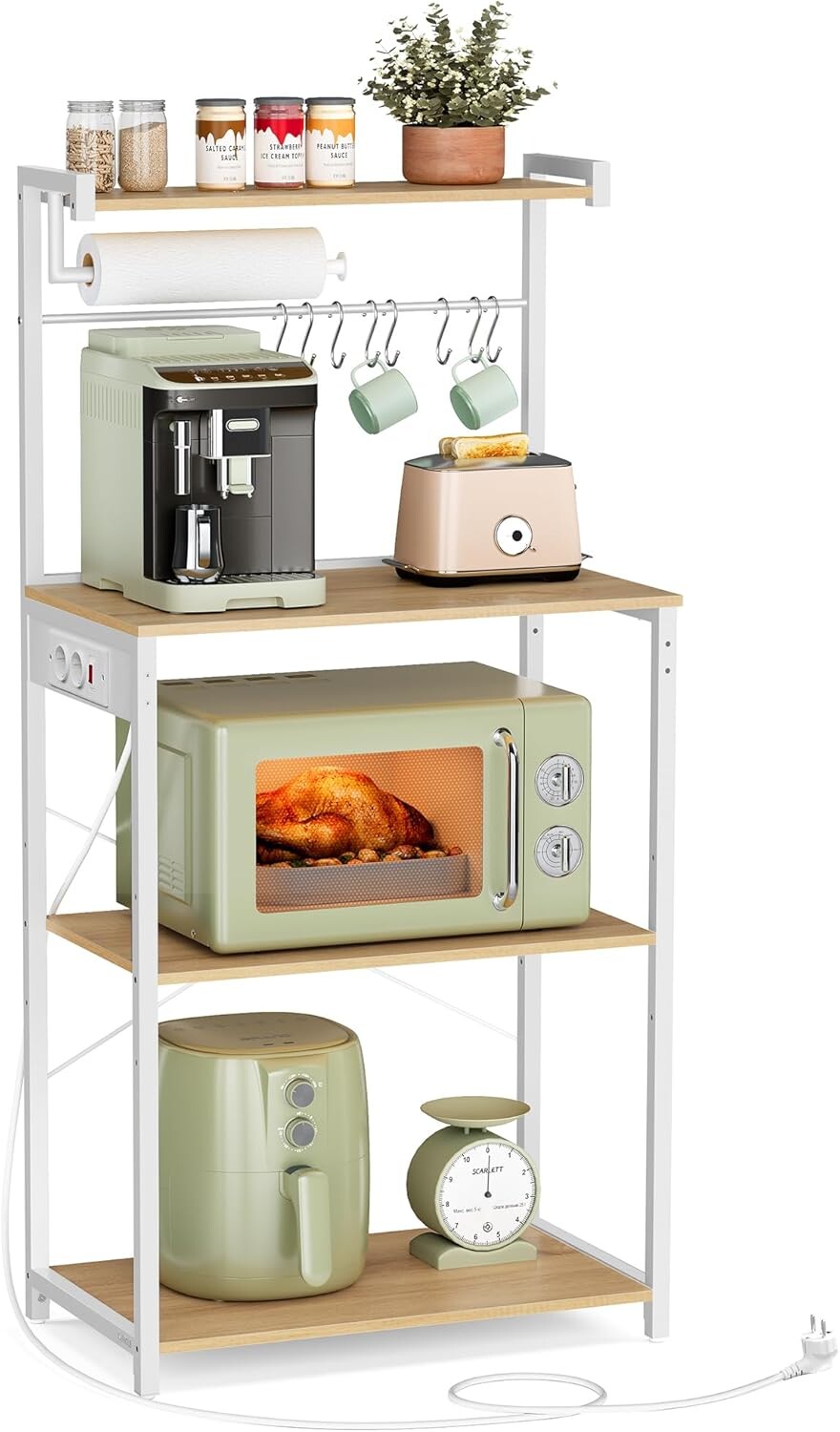 Kuchyňský regál s napájecí stanicí Vasagle Berry 60 cm bílý/dub zlatý