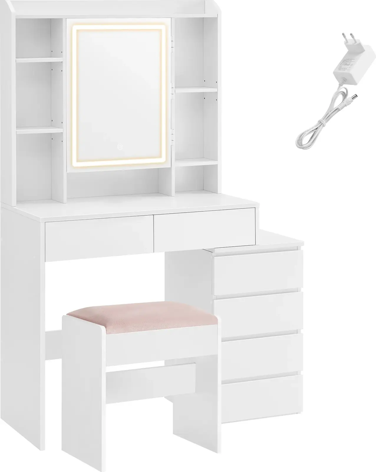 Toaletní stolek s LED osvětlením a taburetem Vasagle Ginny 98 cm bílý