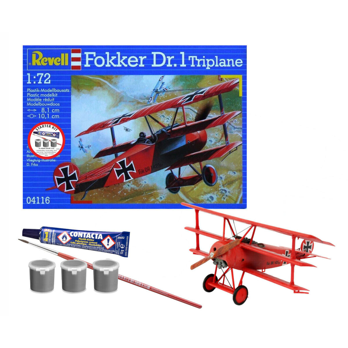 Revell Starter Kit Lietadlo 74116 - Fokker DR.1 Triplane (1:72)