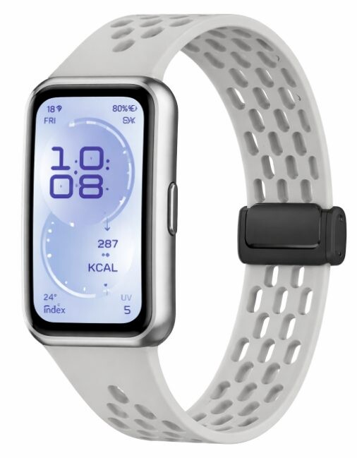eses Silikónový dierkovaný remienok s magnetickou prackou pre Huawei Band 11 a Huawei Band 11 Pro - Svetlo šedý