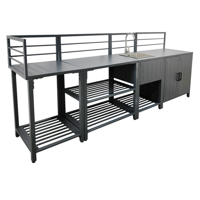 KONDELA Tanita záhradná kuchynská linka s drezom sivá / strieborná