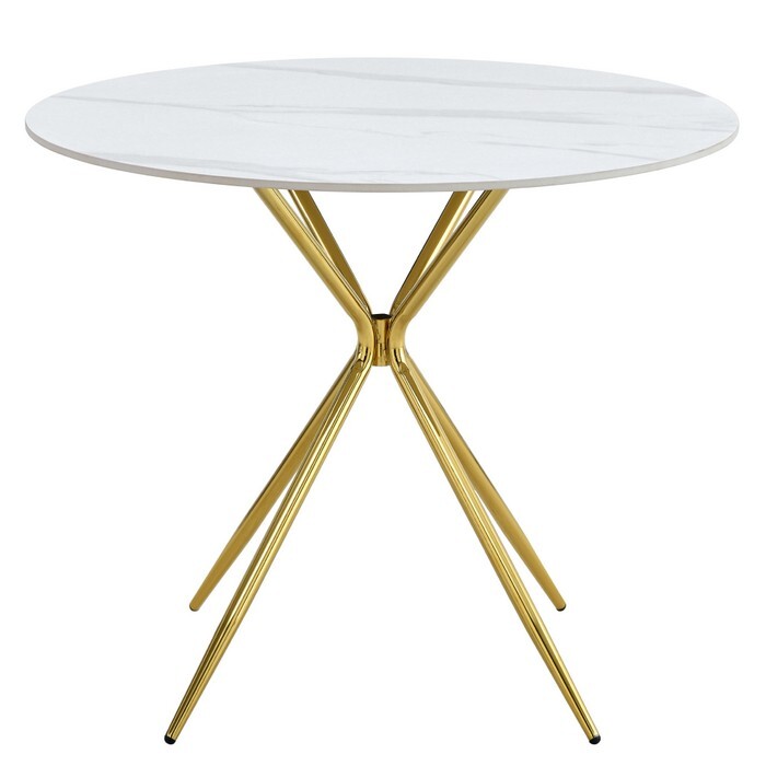 KONDELA Mekner jedálenský stôl 90 cm biely mramor / gold chróm zlatá