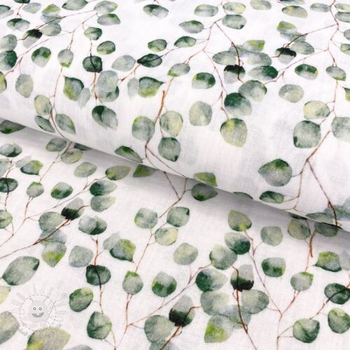 Dvojitá gázovina/mušelín Little eucalyptus flowers digital print ORGANIC