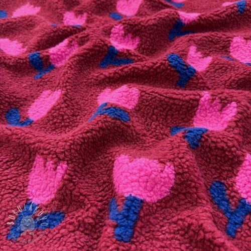 Kabátovina TEDDY JACQUARD Tulips dark red