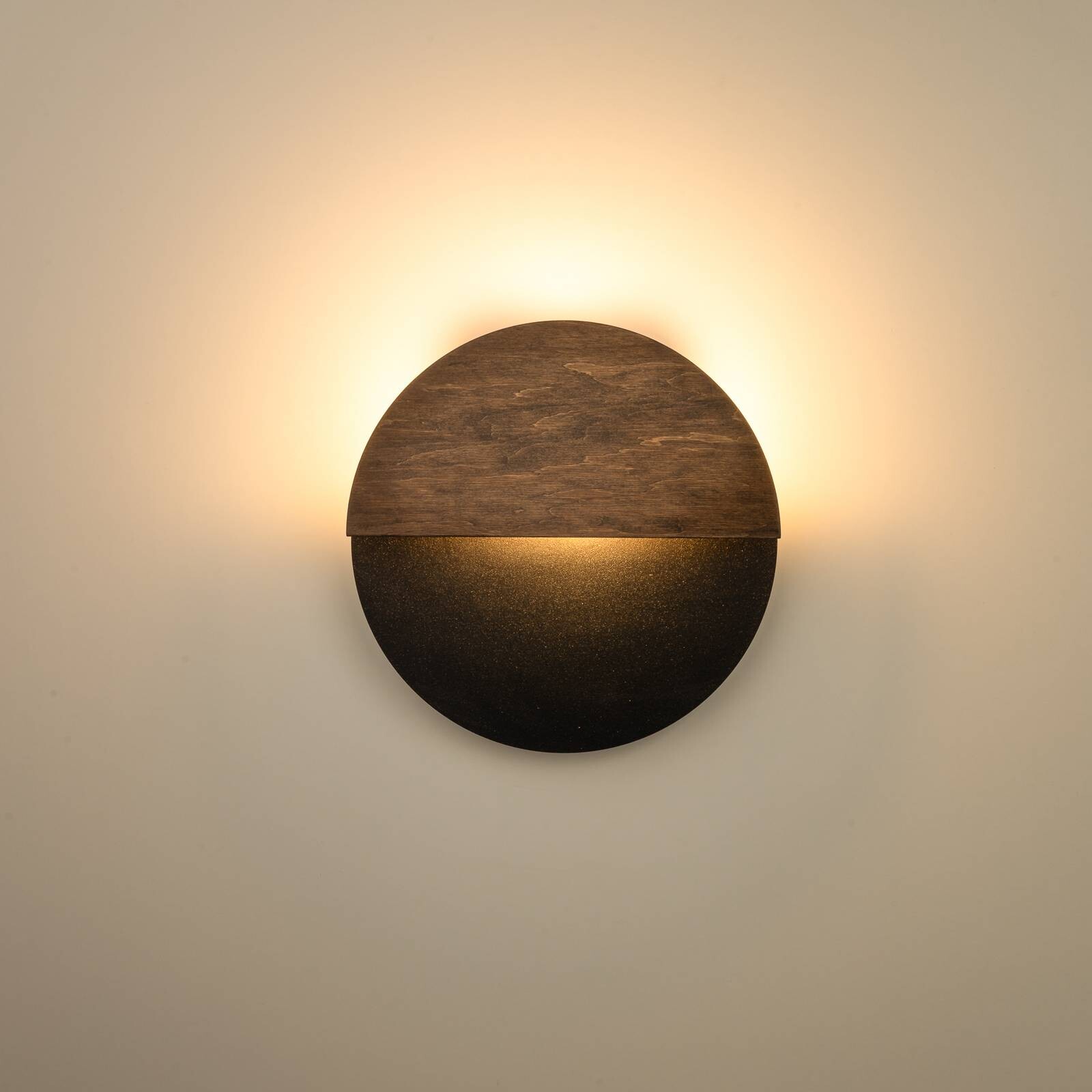 LED nástenné svetlo Luna S, čierna/wenge, oceľ, drevo, 3 000 K