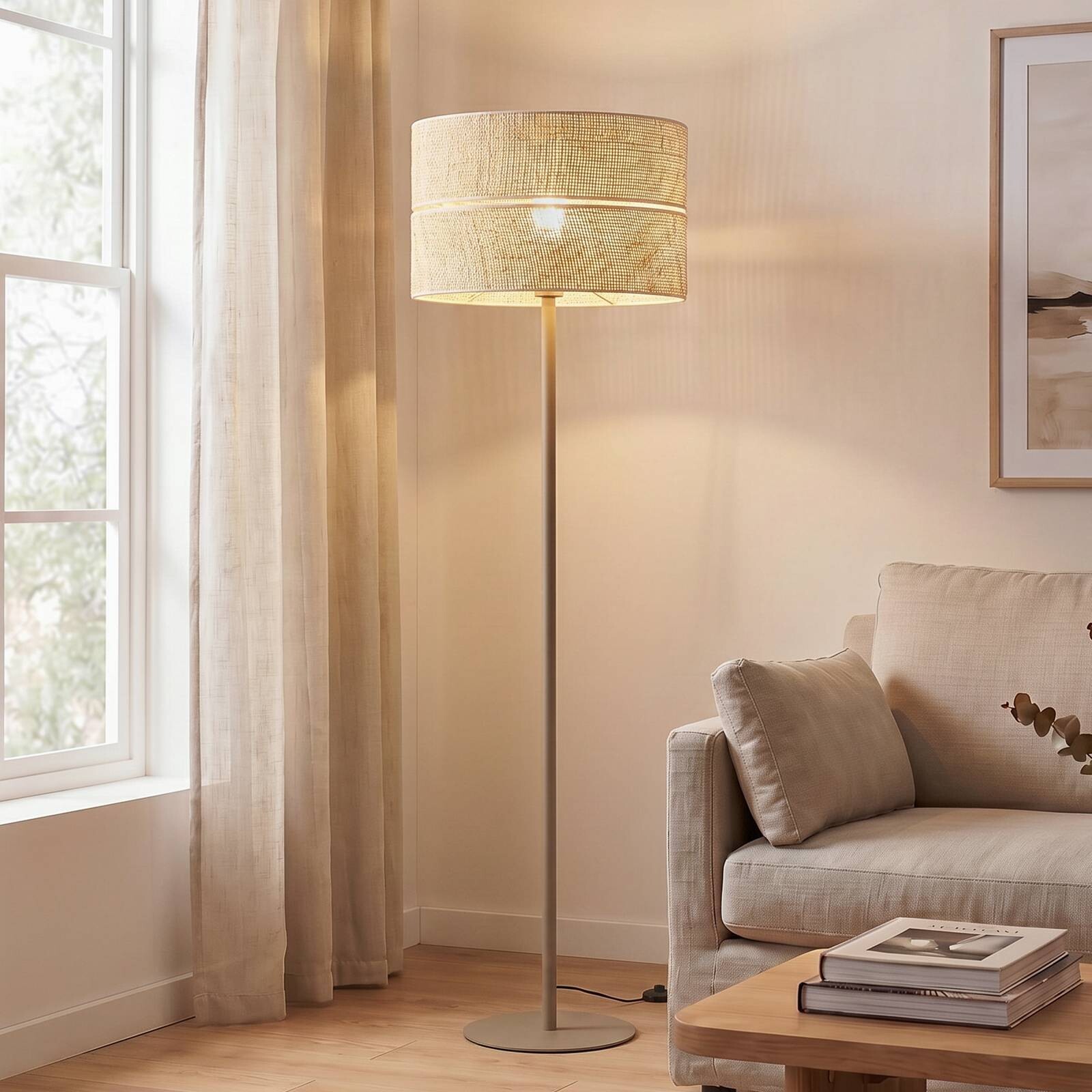 Stojacia lampa Calma, béžové, raphia, výška 159 cm, E27