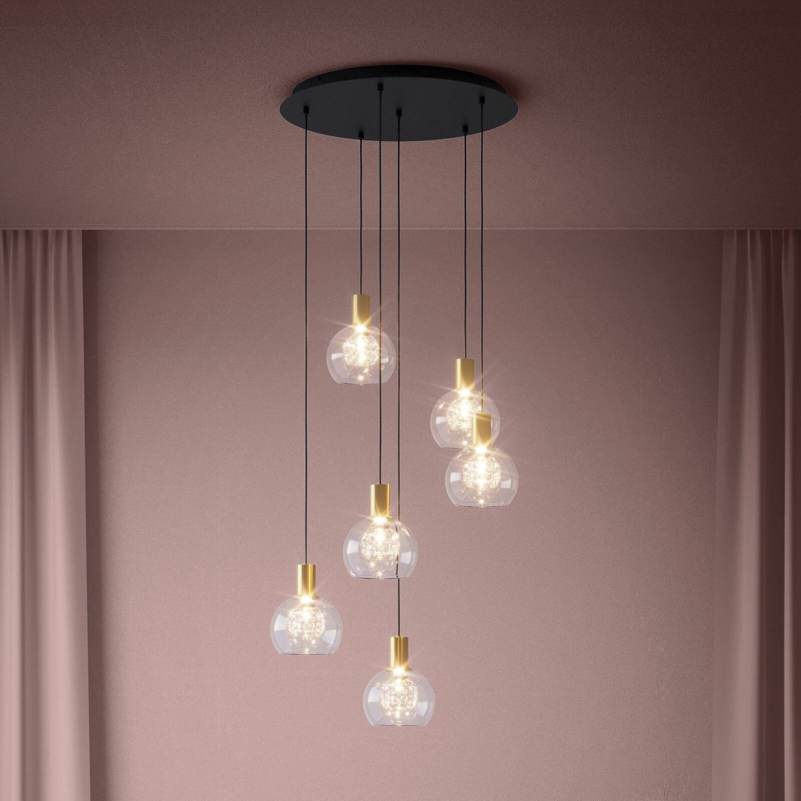LED závesné svietidlo Stars of Light Terque, mosadz, Ø 54 cm, 6-pl.