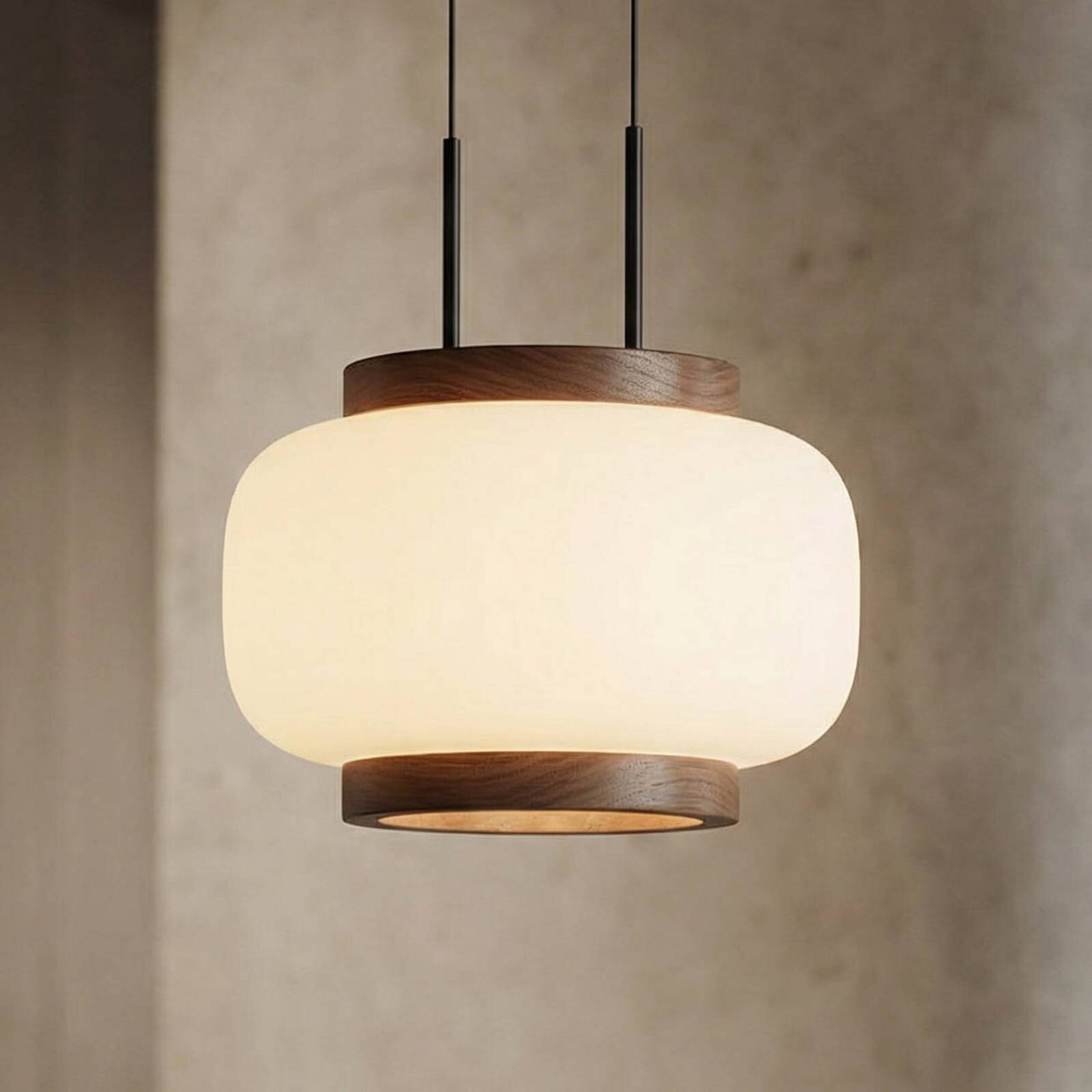 LED závesné svietidlo Quitani Shiro, 1-pl., drevo/sklo