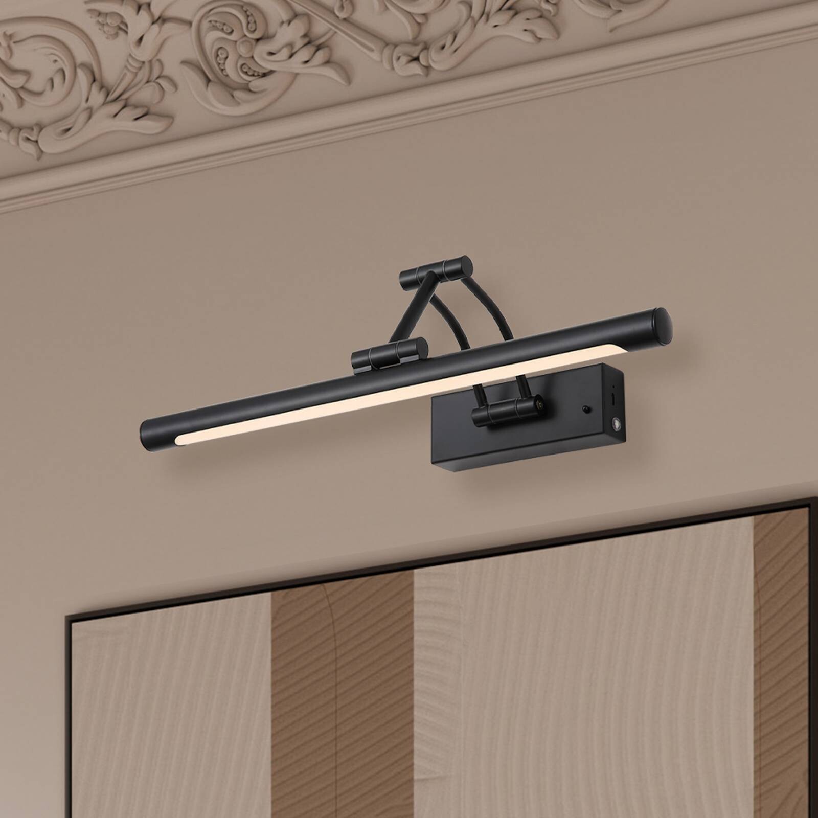LED nástenné svetlo na akumulátor Herron, matná čierna, šírka 43 cm, CCT