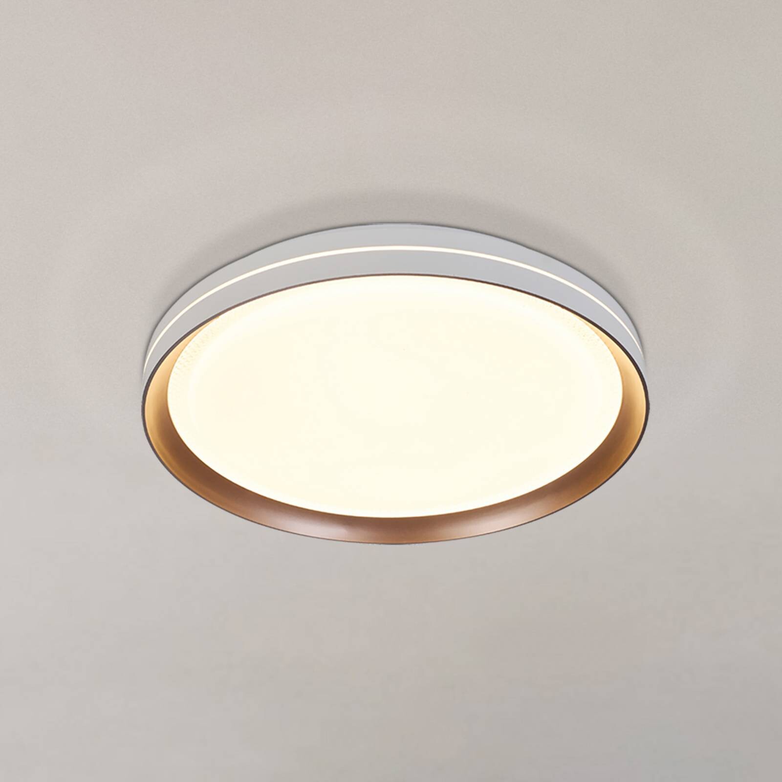 Stropné LED svetlo Saucer, biela/latka, Ø 39 cm, železo/akryl
