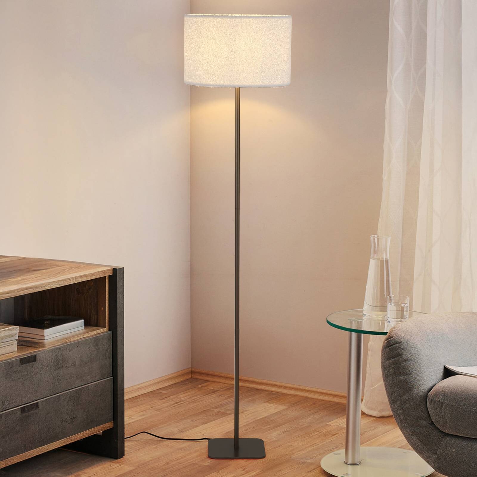 Stojacia lampa Chelsea, hnedá/biela, výška 150 cm, kov/látka
