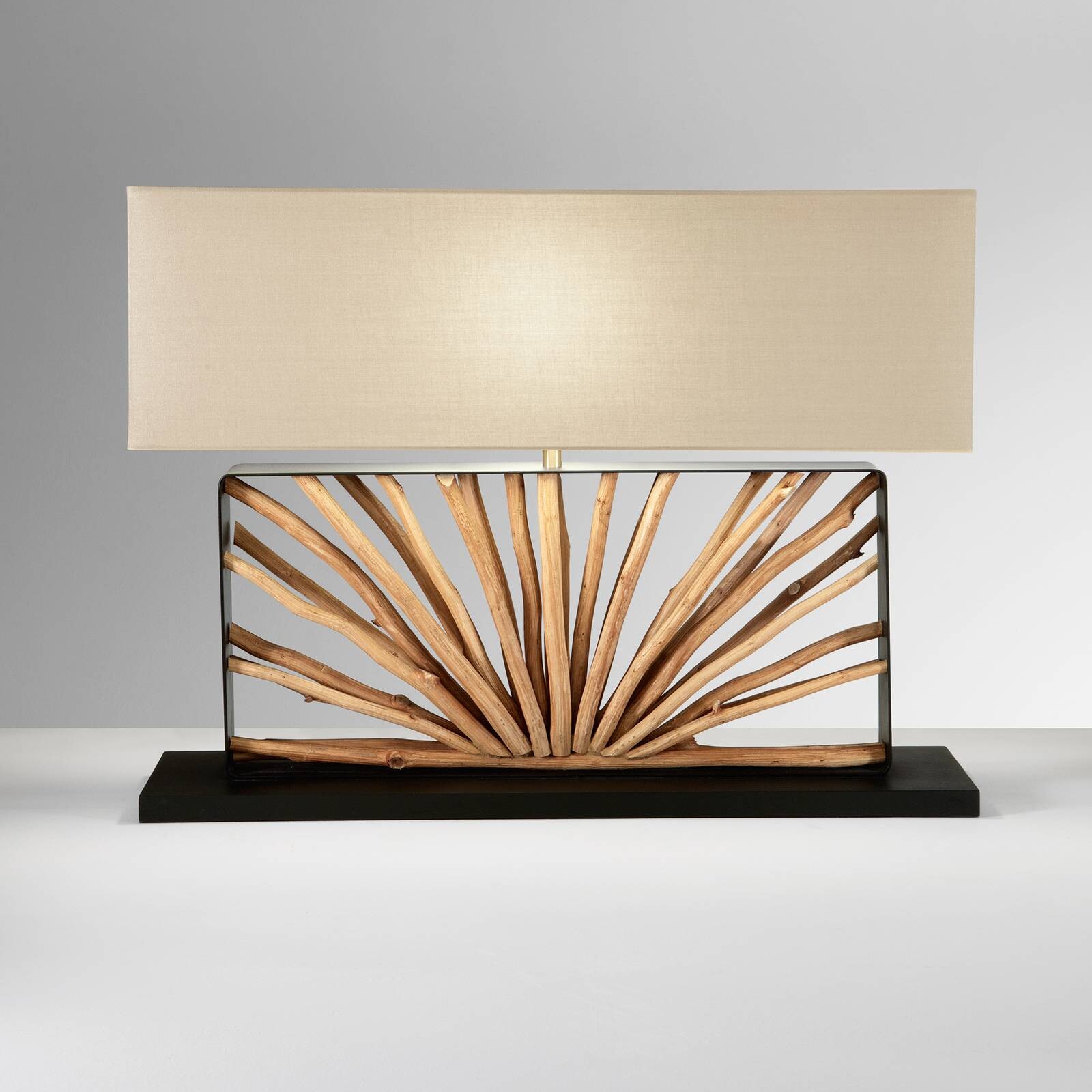 Stolová lampa ETHERNAL čierna/drevo/biela, šírka 80 cm, drevo/látka