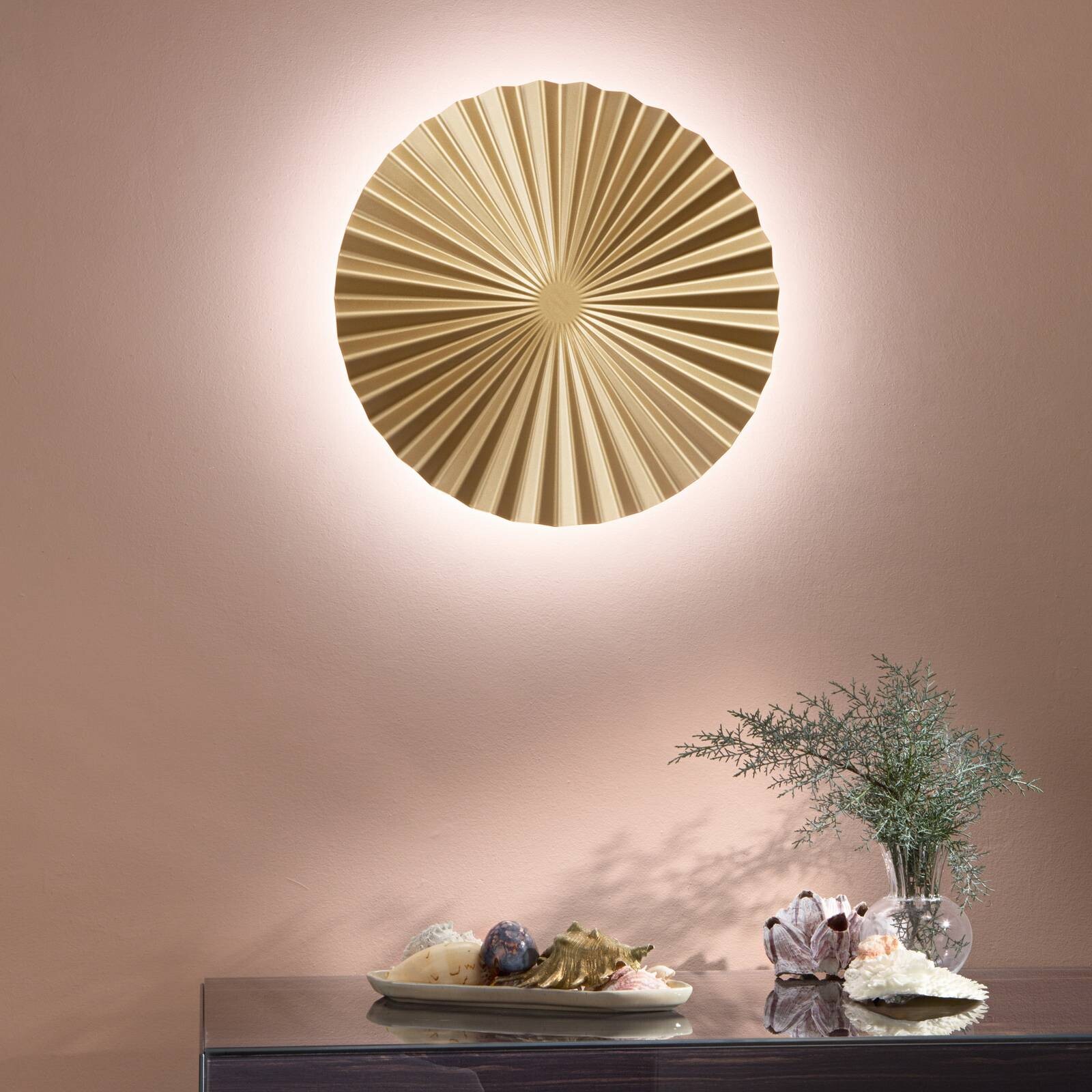 LED nástenné svetlo Anadara, zlatá, Ø 50 cm, kov, CCT
