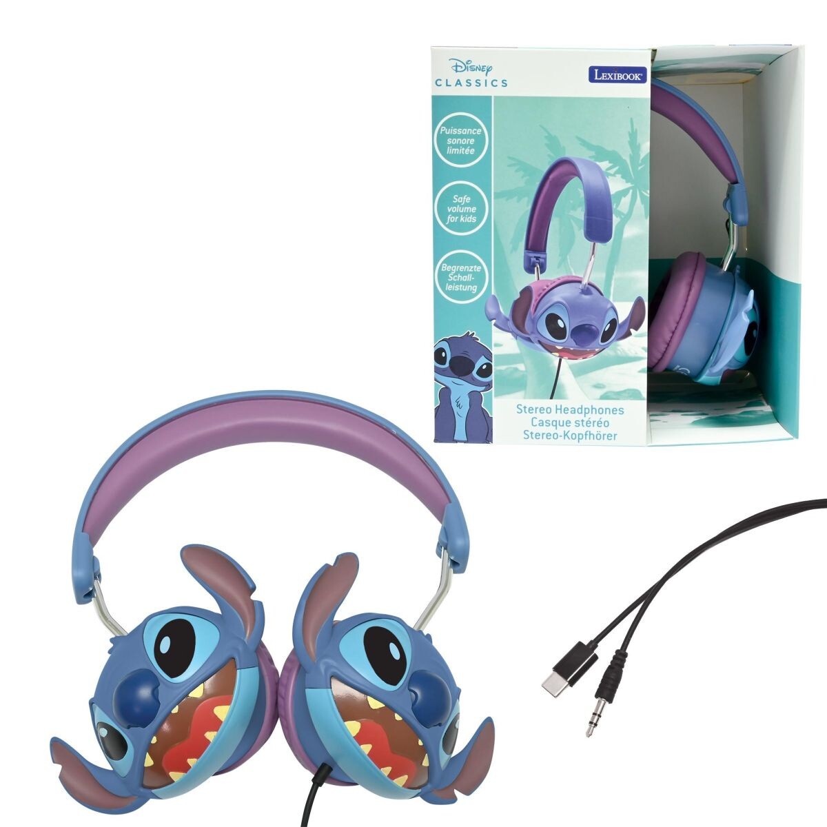 Lexibook Skladacie drôtové slúchadlá Stitch s limitom hlasitosti