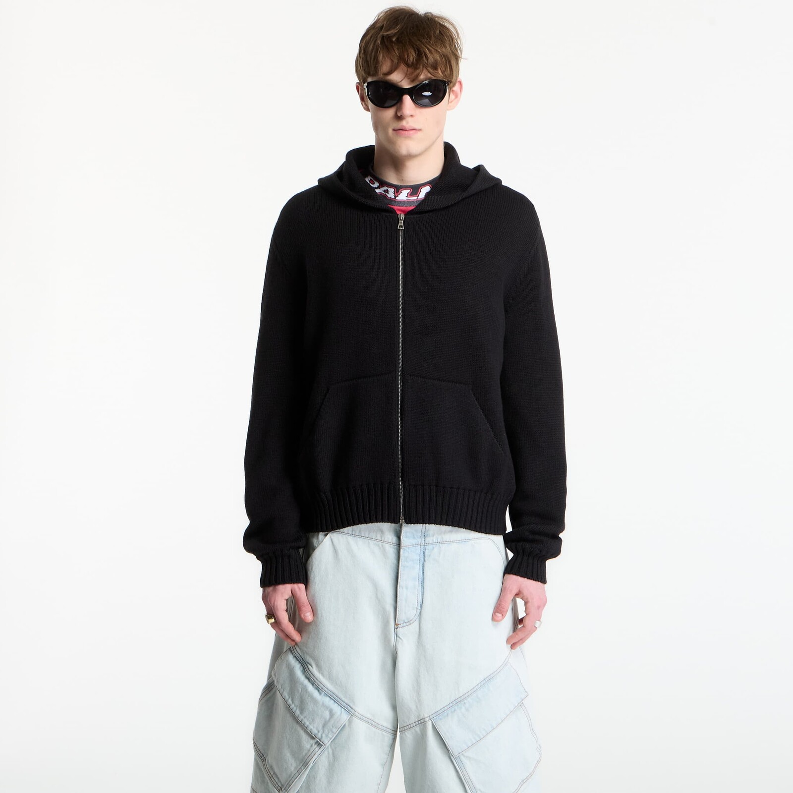 Mikina Palm Angels Curved Logo Knit Hoodie UNISEX Black/ Off White XL