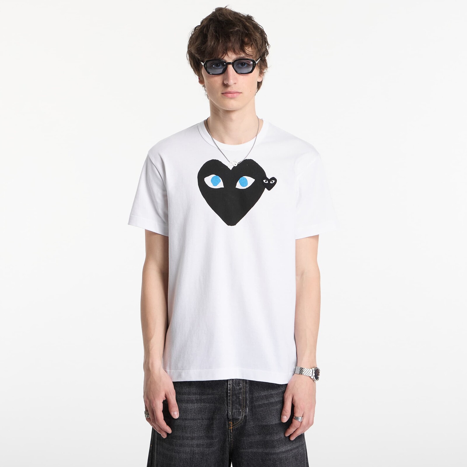 Tričko Comme des Garçons PLAY T-Shirt Black Emblem Knit UNISEX White XL