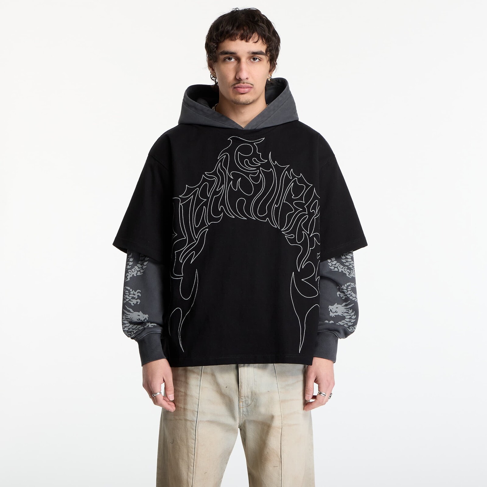 Mikina PLEASURES Dragon Layered Hoodie Faded Black M