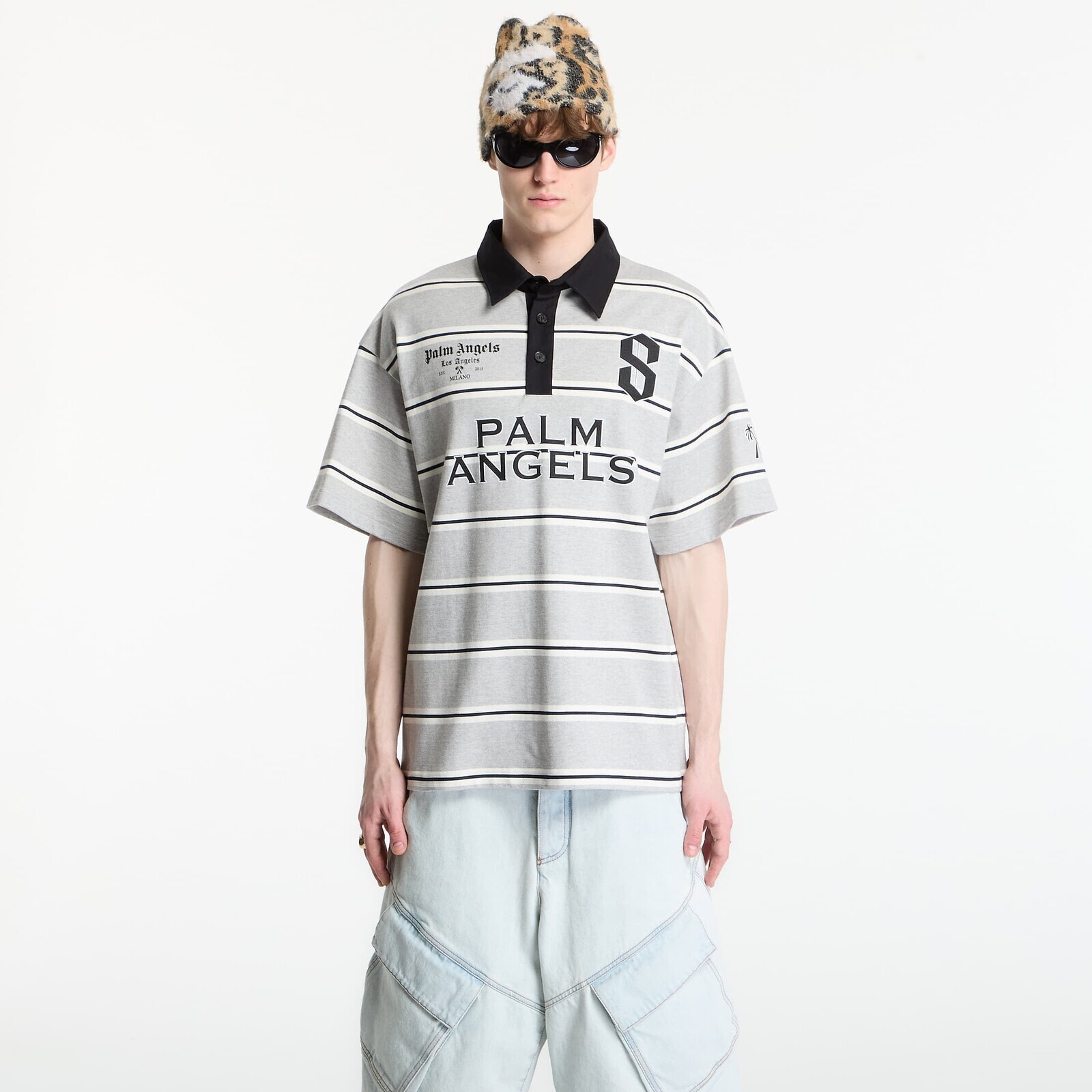 Tričko Palm Angels Palm Sport Stripes Polo S/S UNISEX Navy Blue/ White XL