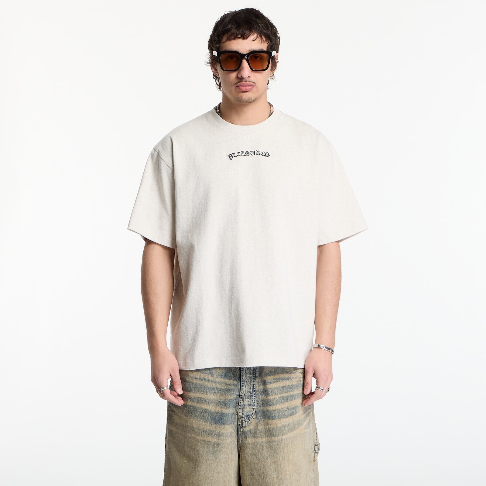 Tričko PLEASURES Neural Applique Shirt Oatmeal XL