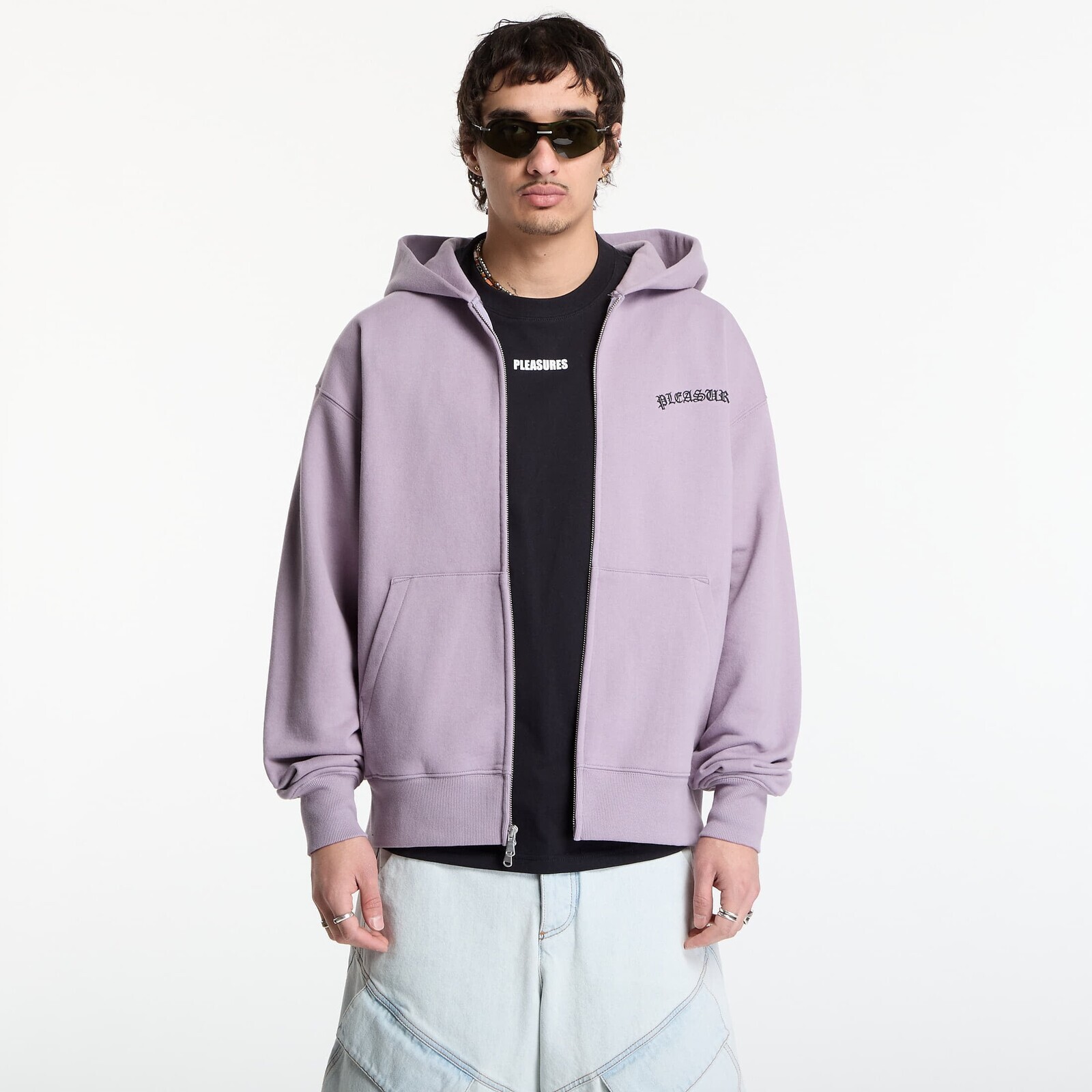 Mikina PLEASURES Neural Zip Hoodie Lilac M