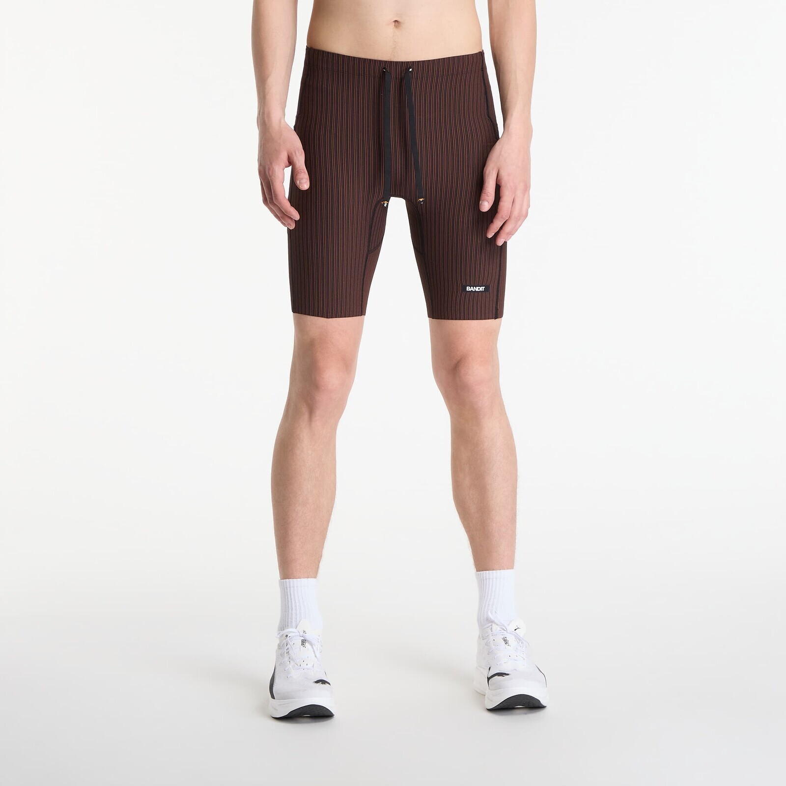 Legíny BANDIT Men's Striped Cadence™ 7 Pocket Lined Half Tights Cacao/ Black S