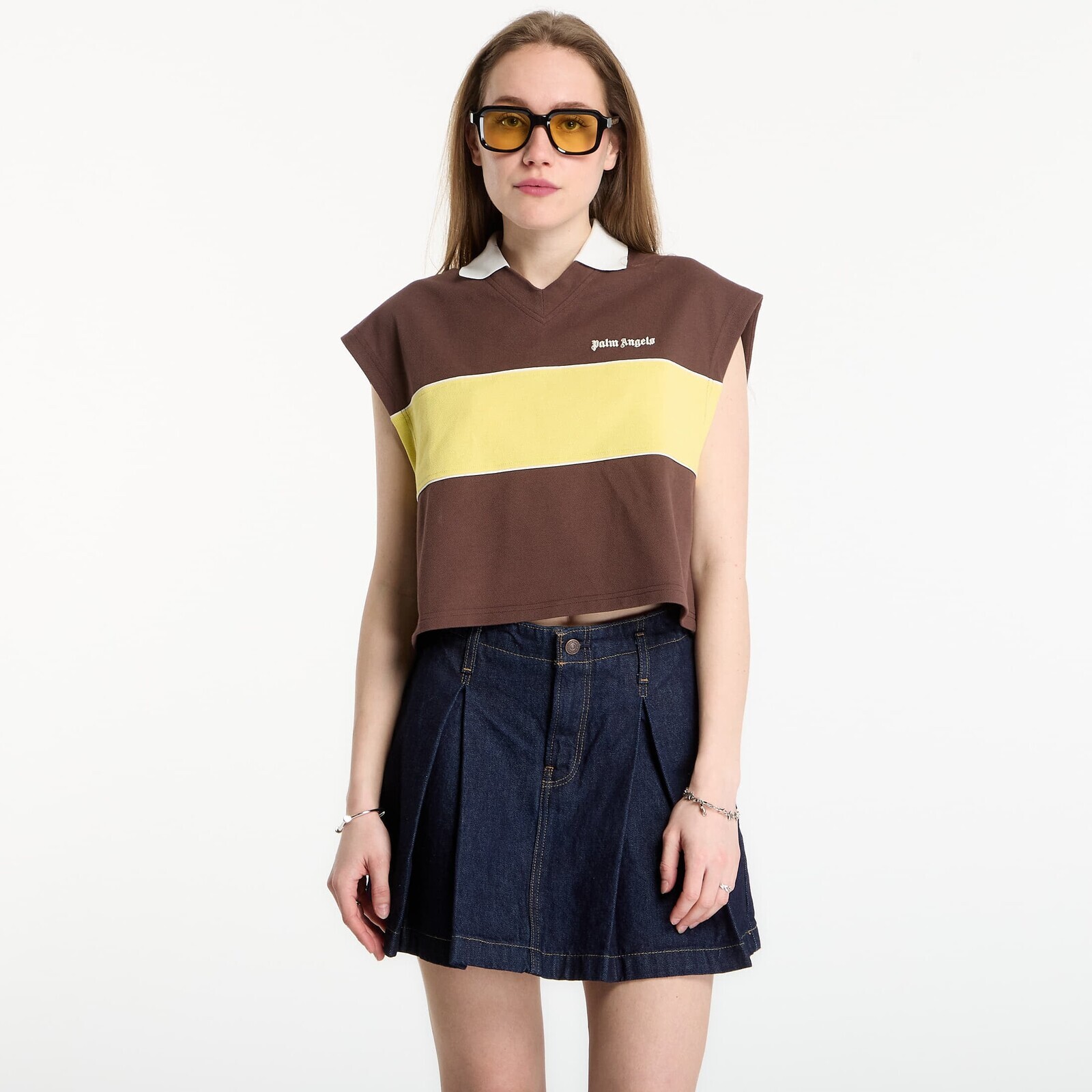Tričko Palm Angels Classic Logo Boxy Polo Brown/ Yellow L