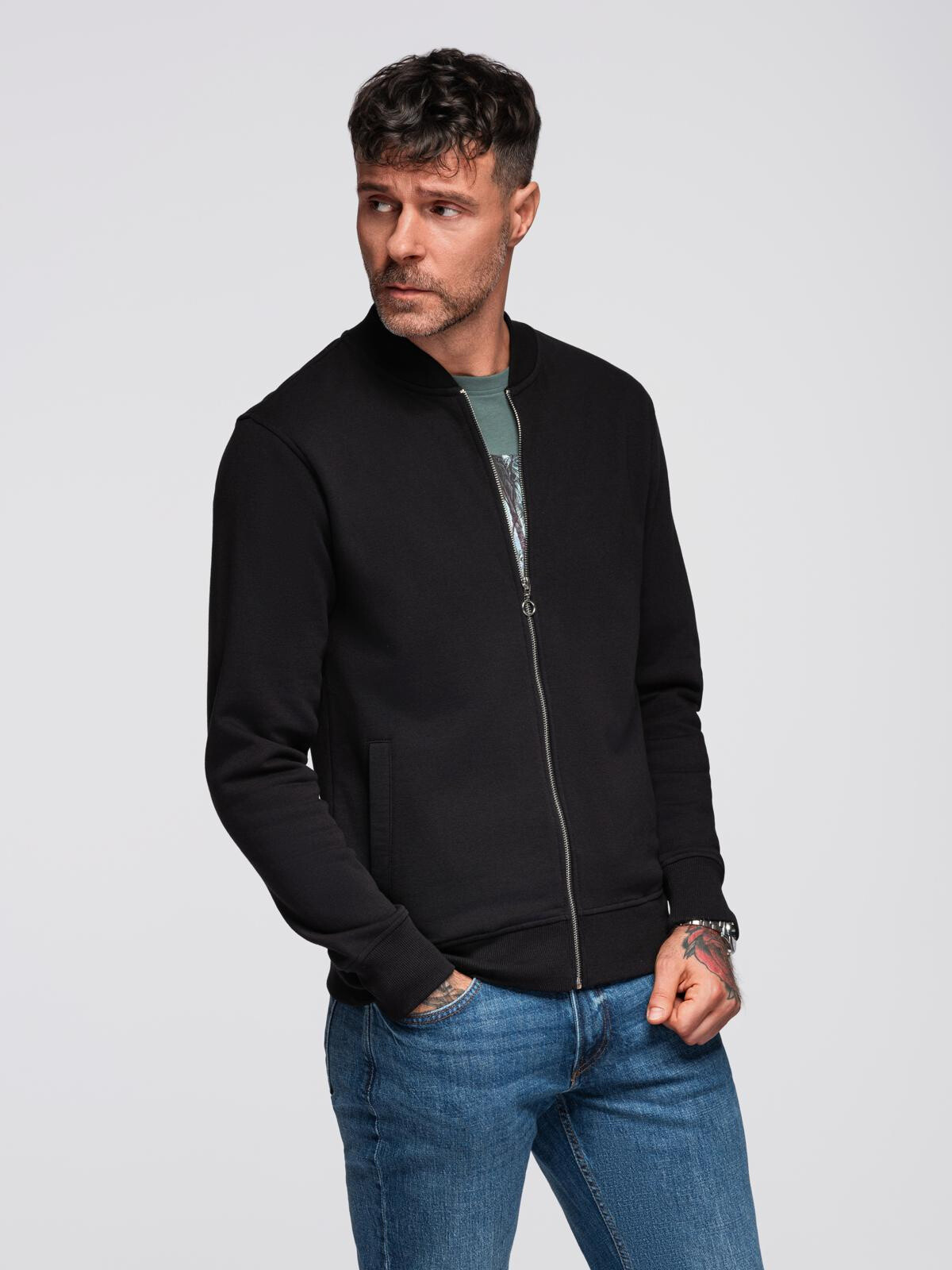Ombre Cotton unbuttoned men's sweatshirt bomber - black