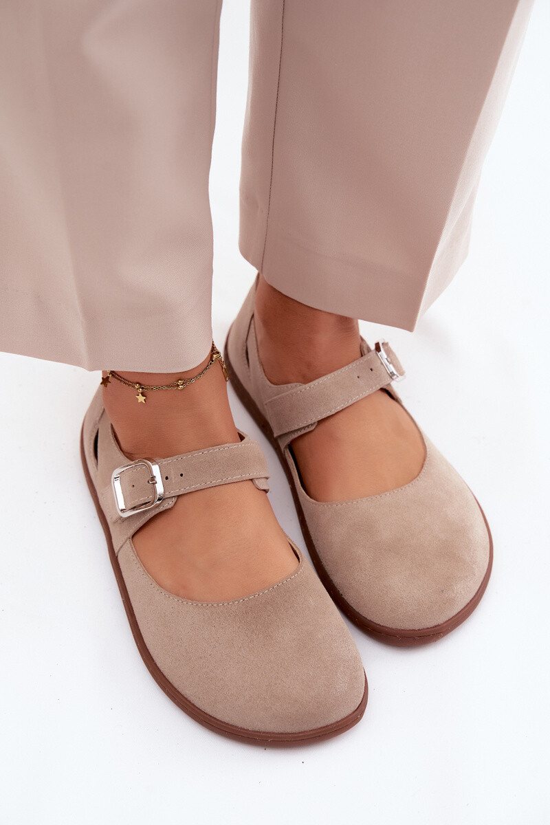 Kožené barefoot balerínky so strapcom Zazoo N1319 Béžové