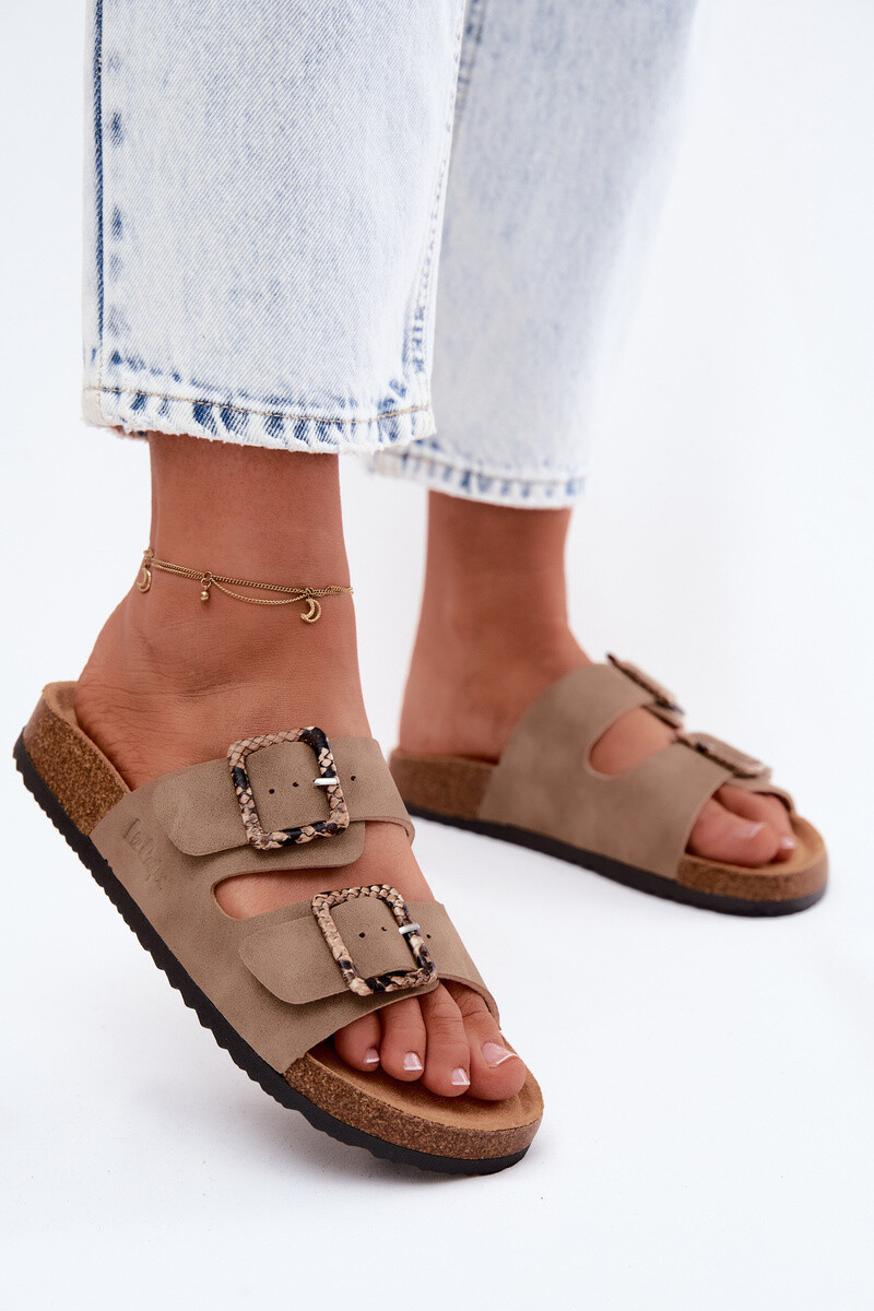 Dámske khaki šľapky s clipmi Lee Cooper