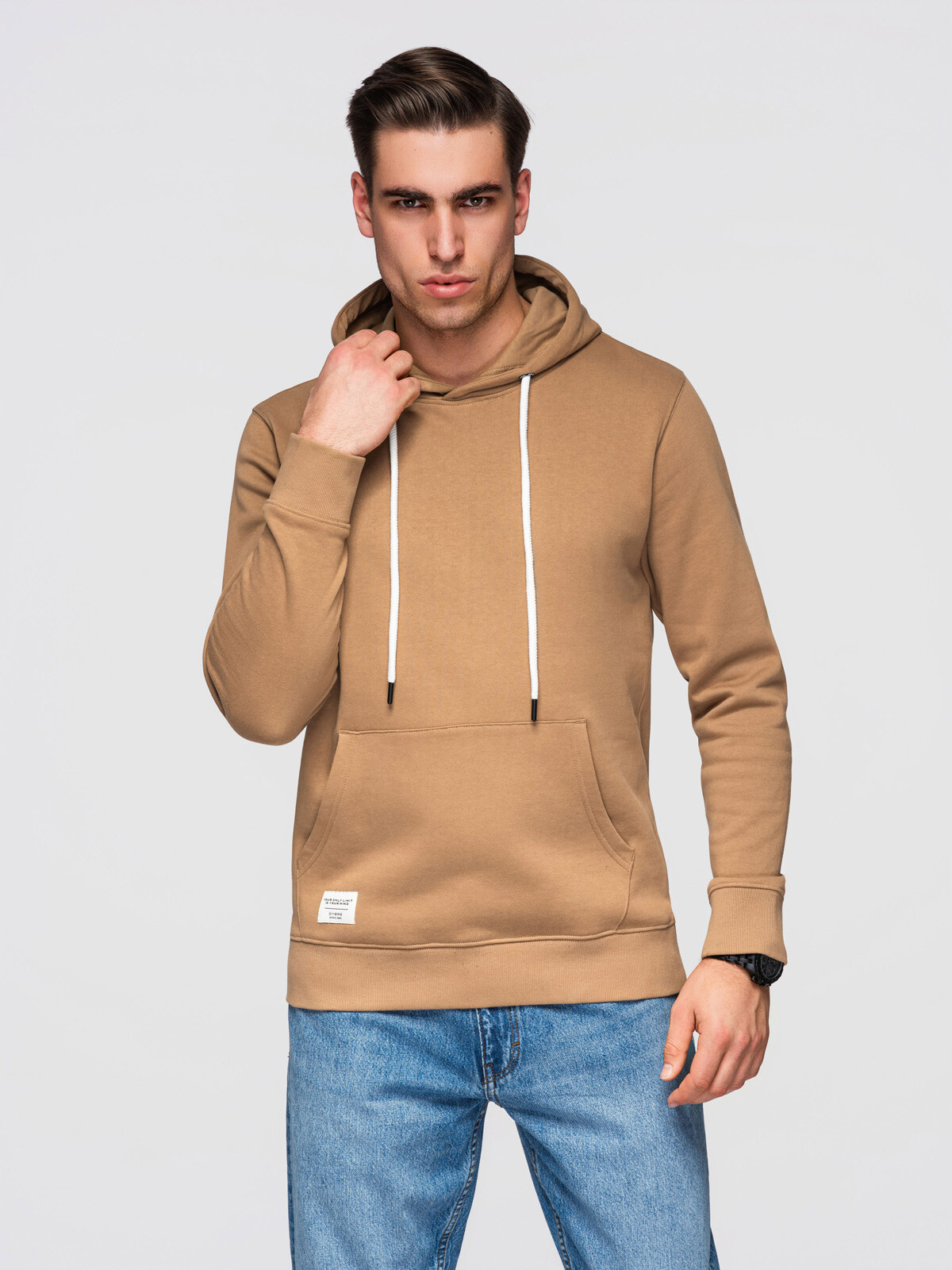 Ombre Men's BASIC kangaroo cotton sweatshirt with hood OM-SSBN-0270